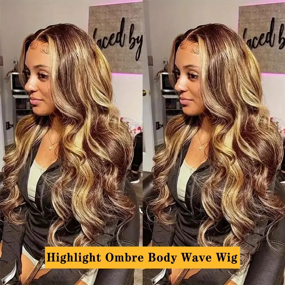 30 Inch Highlight Body Wave Human Hair Wigs Brazilian Ombre Lace Front 13x4 Transparent Lace Frontal Human Hair Wigs Colored