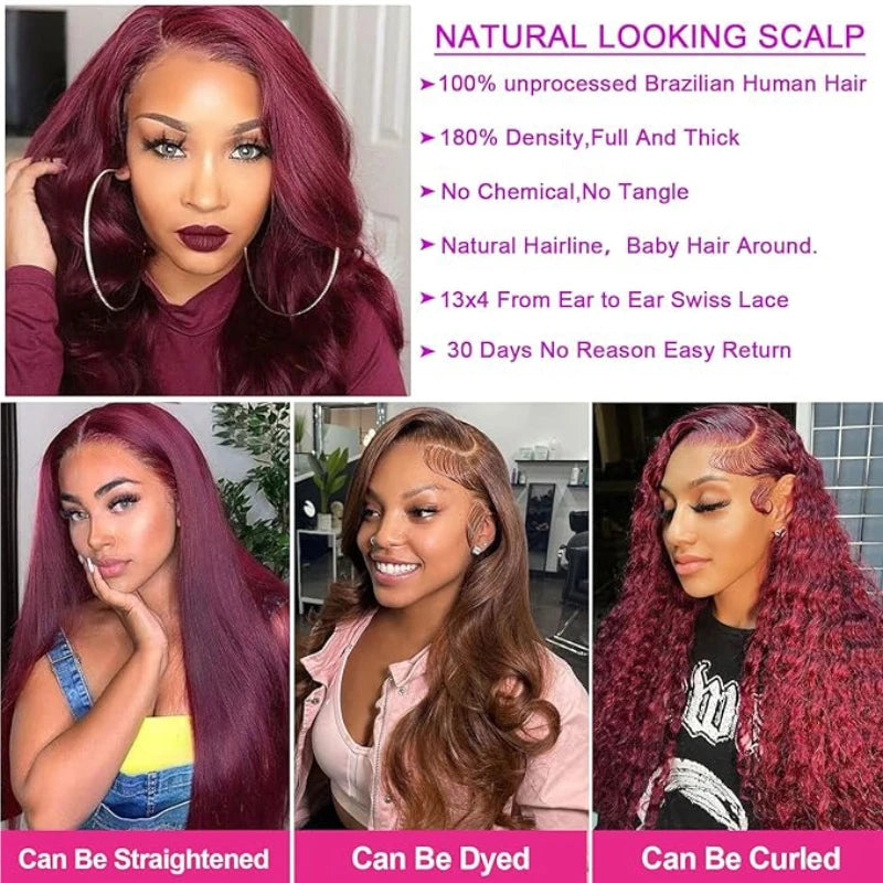 99J Body Wave 13X4 HD Lace Frontal Human Hair Wigs Human Hair 99J Lace Front Wigs Human Hair Pre Plucked