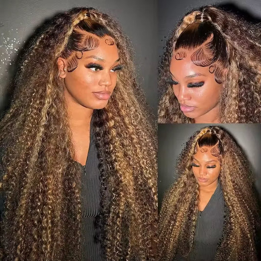 4/27 Highlight Ombre 5x5 Glueless Human Hair Wigs Curly 32 42 Inch Brown Deep Wave 13x6 13x4 HD Lace Frontal Human Hair Wig
