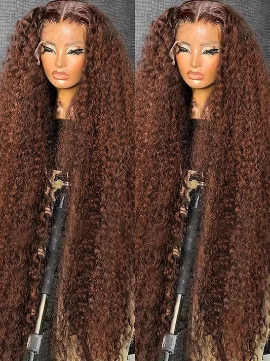 Rosabeauty 30 32Inch 13x6 HD Deep Wave Lace Frontal Wig Chocolate Brown Human Hair Wigs Brazilian Curly Human Hair Wig For Women