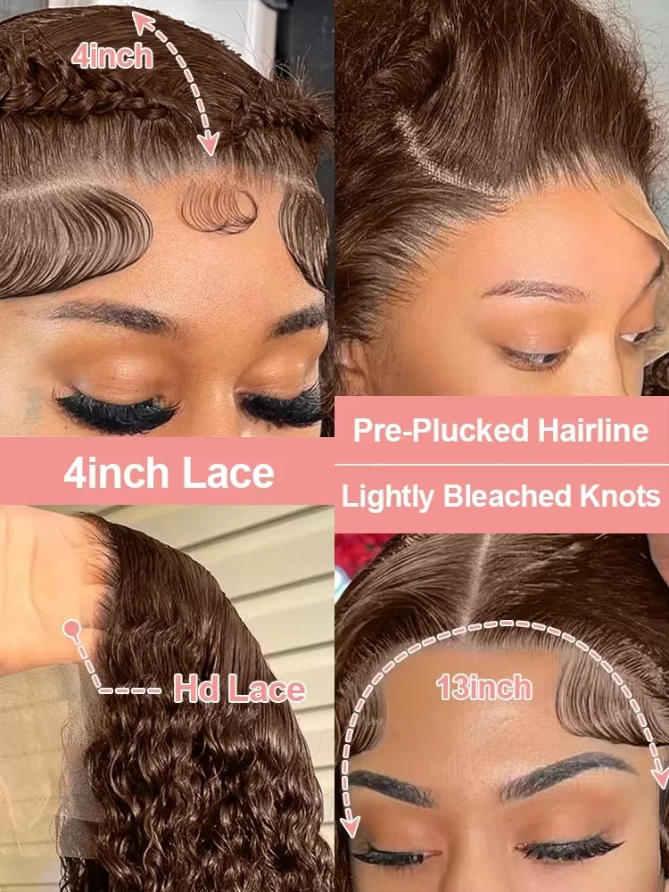 HD 13x4 13x6 Lace Frontal Wigs Human Hair Chocolate Brown Jerry Curly Wigs PrePlucked For Women 30 Inch 220 Density Deep Wave