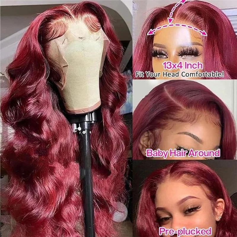 99J Body Wave 13X4 HD Lace Frontal Human Hair Wigs Human Hair 99J Lace Front Wigs Human Hair Pre Plucked