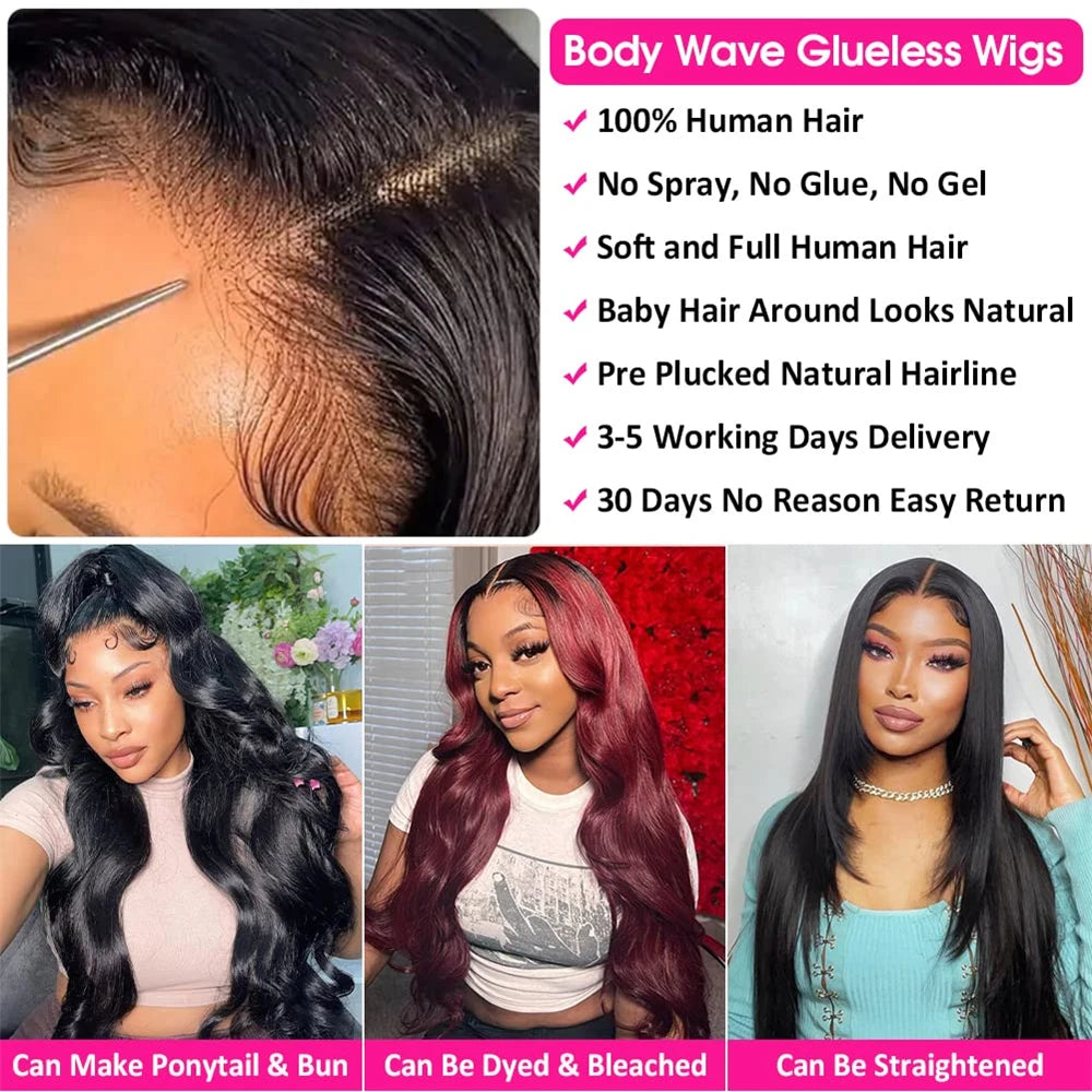 Glueless Human Hair Wig for Women Pre-Plucked Body Wave 5x5 HD Lace Closure 200 Density Ready-to-Wear Comfortable Fit