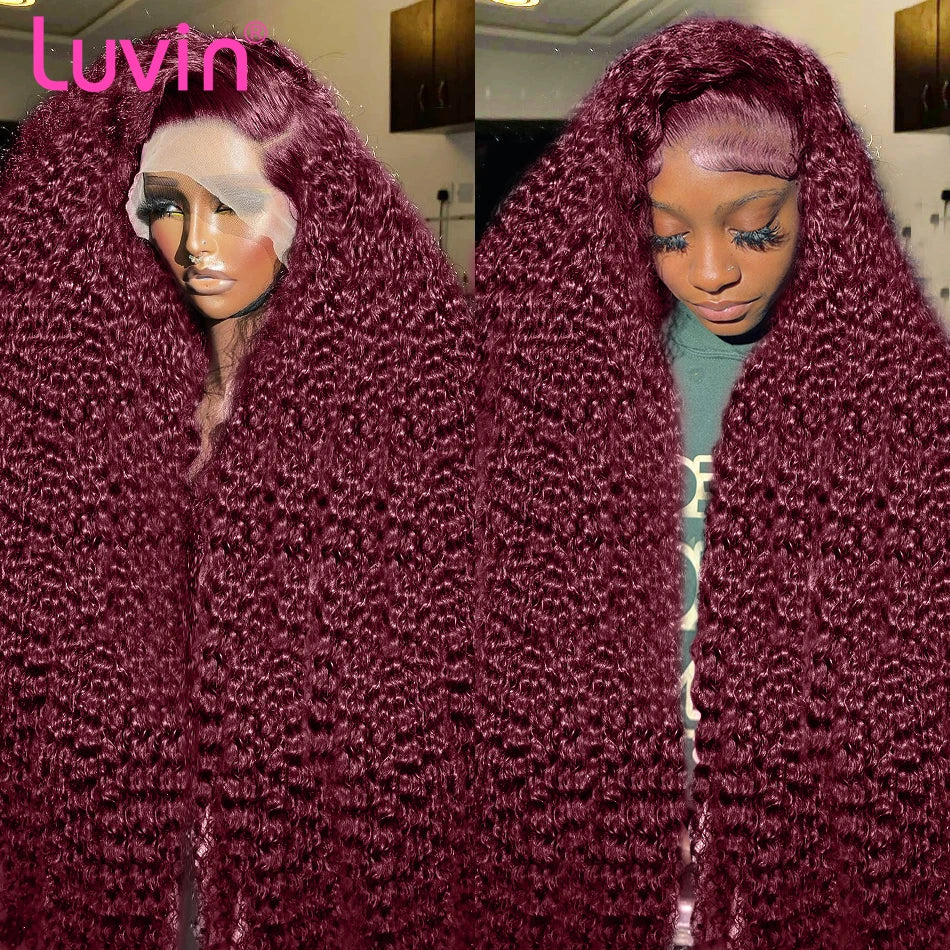 30 40 Inch 99J Burgundy Curly 13x6 HD Lace Frontal Wigs Human Hair Brazilian 13x4 Colored Deep Wave Frontal Wig For Women