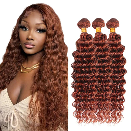 Reddish Brown Bundles Color #33 Deep Wave Human Hair 1/3/4 Bundles Brazilian Virgin Copper Brown Deep Wave Bundles Human Hair