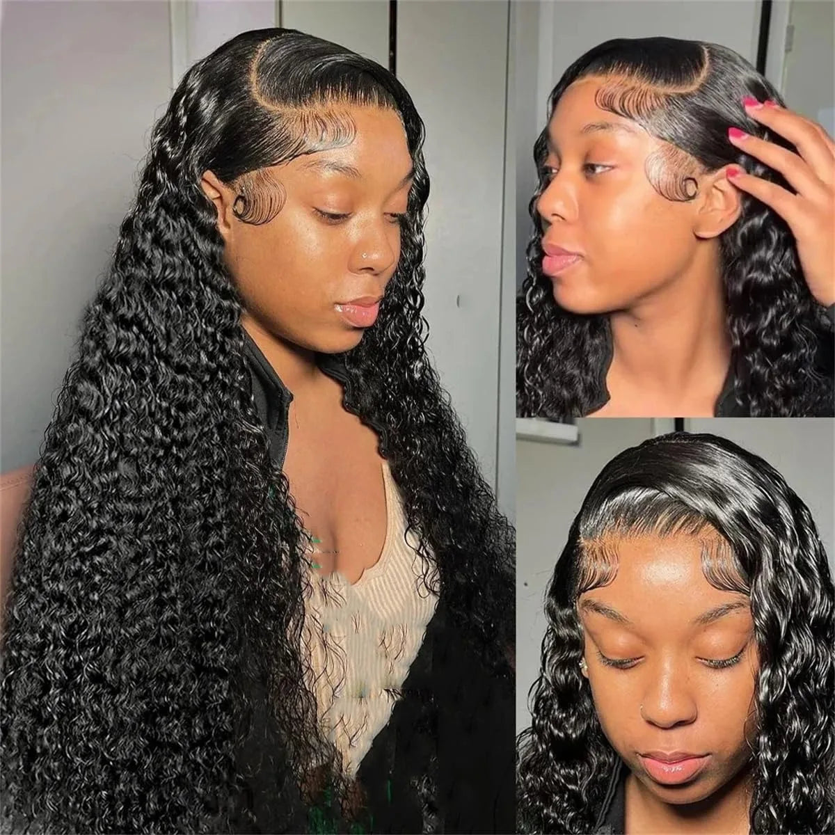 Women's Water Curly 13X4 HD Transparent Front Human Hair Wigs Deep Wave 13X4 Lace Frontal Wig