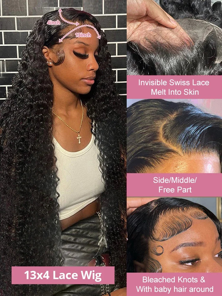 Poker Face Brazilian High Density Loose Deep Wave 13x4 13x6 HD Transparent Lace Frontal Wig Curly Lace Front Human Hair Wigs