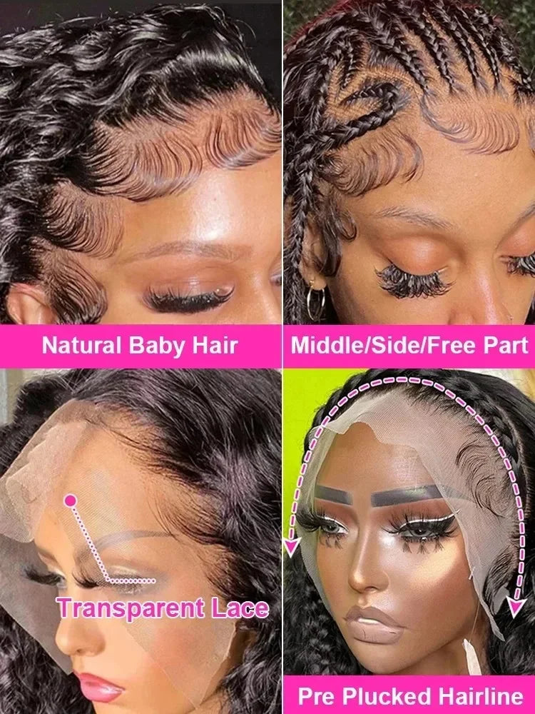 Deep Wave 13x6 HD Lace Front Human Hair Wigs Water Wave Full Density Curly 13x4 Pre Plucked Lace Frontal Wig Brazilian Remy Hair