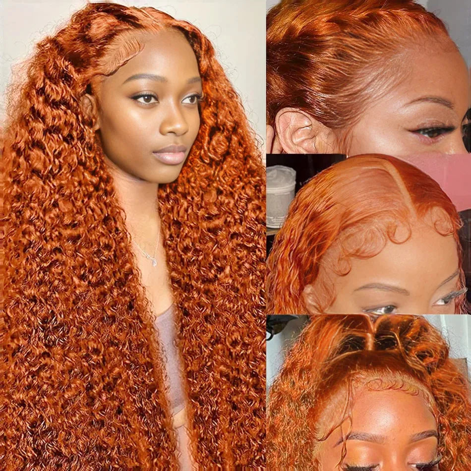 250 Density Orange Ginger 13x6 Transparent Deep Wave Lace Frontal Human Hair Wig 30 40 Inch 13x4 Lace Front Wigs For Women