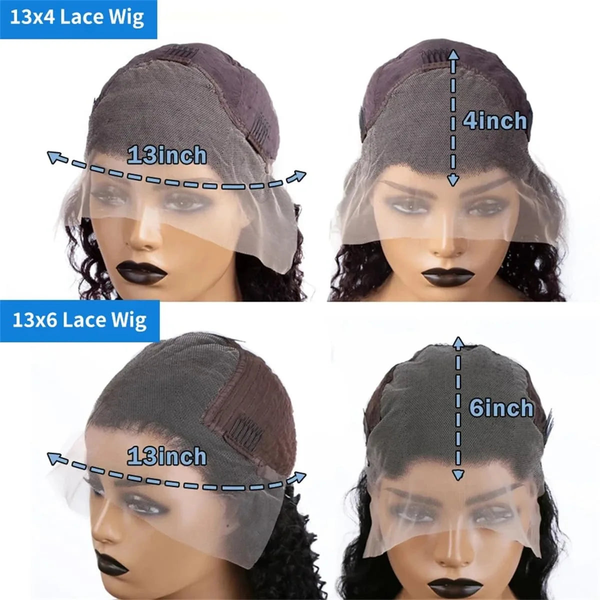 Women's Water Curly 13X4 HD Transparent Front Human Hair Wigs Deep Wave 13X4 Lace Frontal Wig