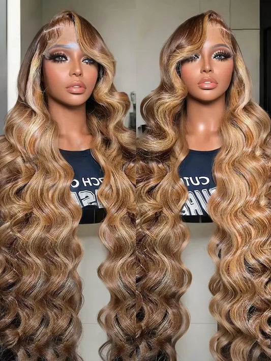 13x6 Highlight Lace Frontal Wig Human Hair Body Wave Ombre Colored Honey Blonde Lace Front Human Hair Wigs For Women Pre Plucked