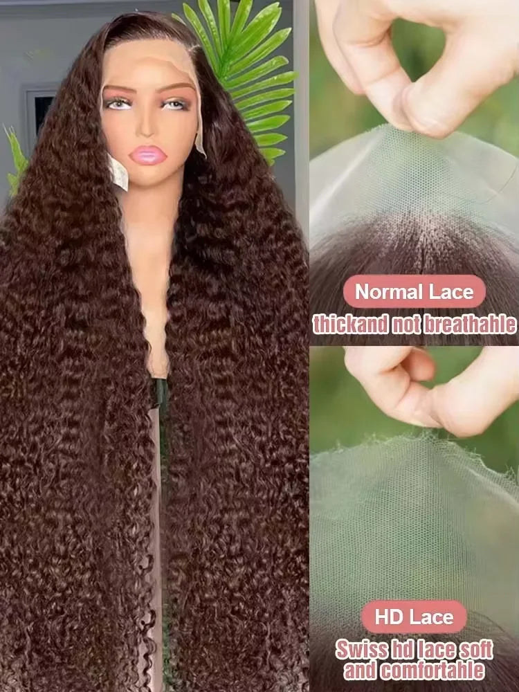 HD 13x4 13x6 Lace Frontal Wigs Human Hair Chocolate Brown Jerry Curly Wigs PrePlucked For Women 30 Inch 220 Density Deep Wave