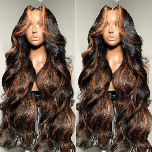Melodie HD 200% 13X6 Ombre Highlight 1B/30 Black Brown Body Wave Lace Front Human Hair Wigs Transparent 13x4 Lace Frontal Wig