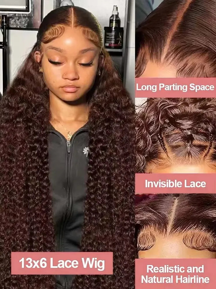 Rosabeauty 30 32Inch 13x6 HD Deep Wave Lace Frontal Wig Chocolate Brown Human Hair Wigs Brazilian Curly Human Hair Wig For Women