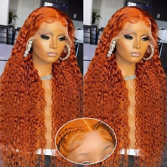 Deep Wave Frontal Wig 13X6 Human Hair Ginger Human Hair Wig 30 Inch Lace Front Wig Colored Brazilian Curly 220 Density For Women