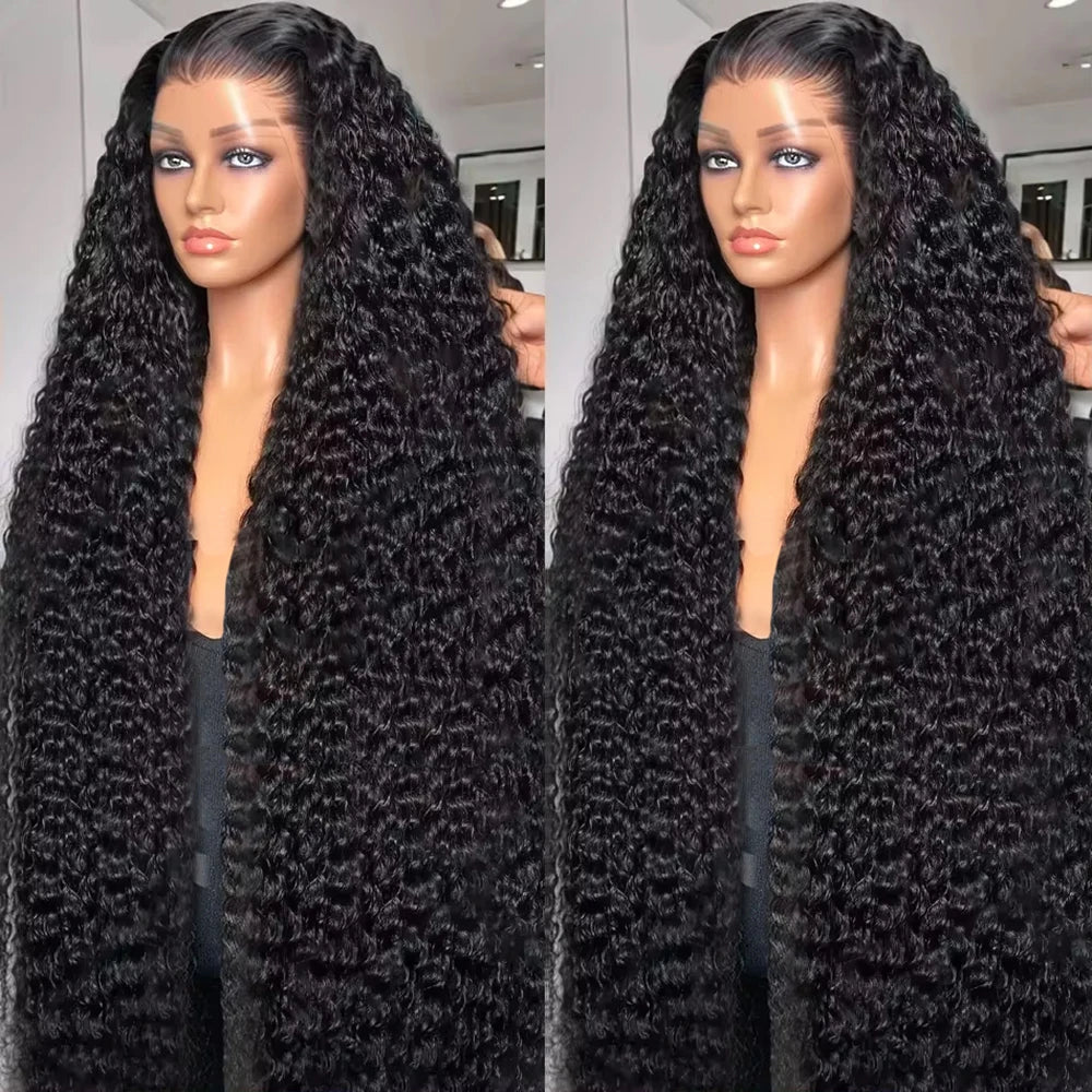 250 Density HD 13X6 Transparent Deep Water Wave Curly Human Hair Lace Frontal Wig 30 40 Inch 13X4 360Lace Front Human Hair Wigs
