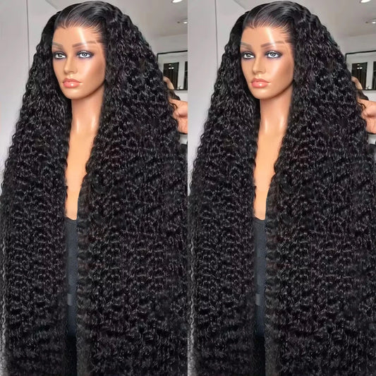 250 Density HD 13X6 Transparent Deep Water Wave Curly Human Hair Lace Frontal Wig 30 40 Inch 13X4 360Lace Front Human Hair Wigs