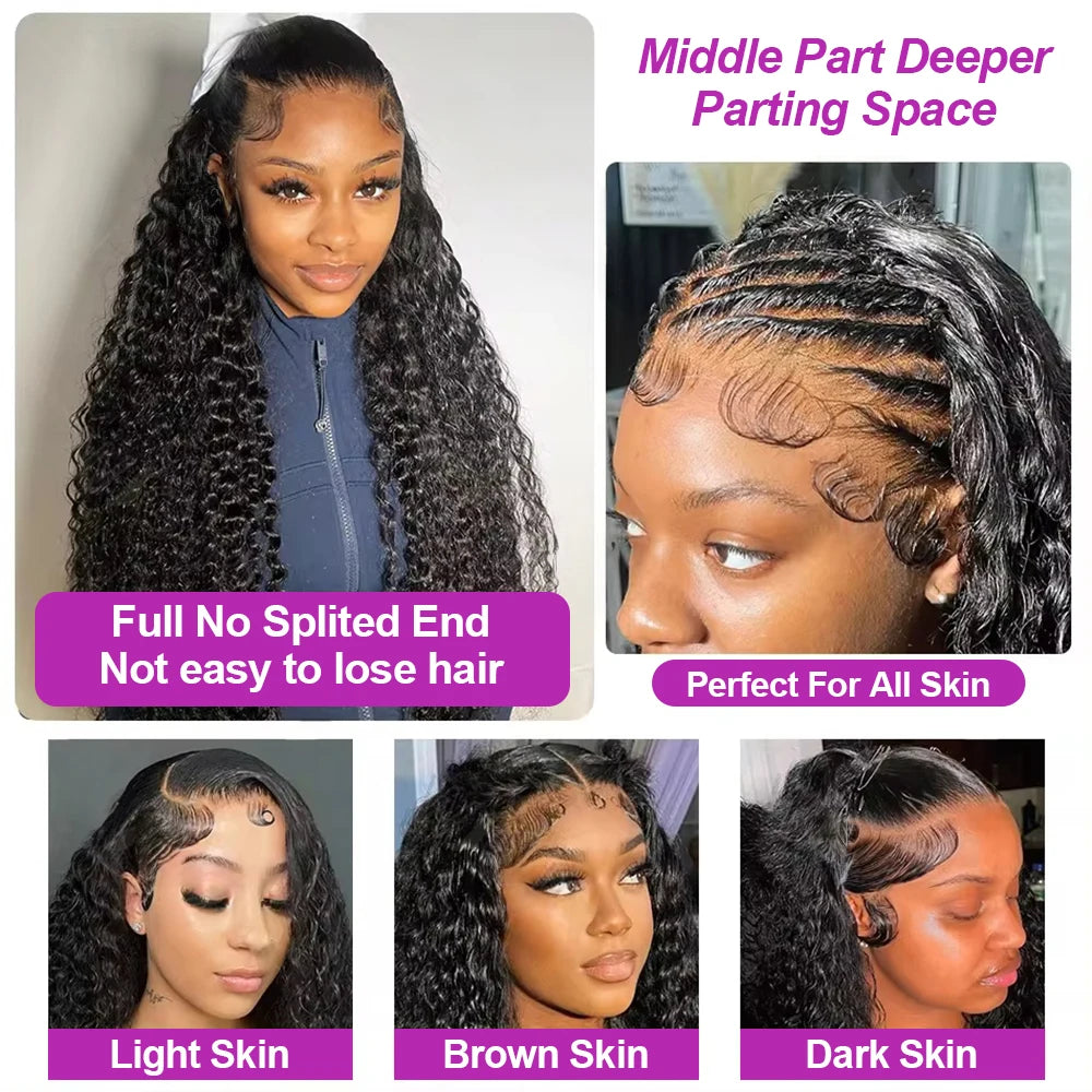 250 Density HD 13X6 Transparent Deep Water Wave Curly Human Hair Lace Frontal Wig 30 40 Inch 13X4 360Lace Front Human Hair Wigs