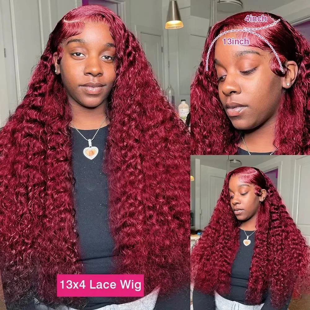 30 40 Inch 99J Burgundy Curly 13x6 HD Lace Frontal Wigs Human Hair Brazilian 13x4 Colored Deep Wave Frontal Wig For Women