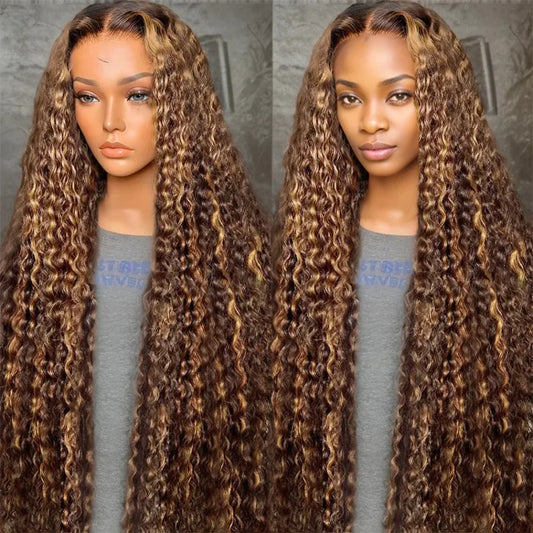 30 Inch Highlight Wig Human Hair Deep Curly Lace Front Wig Colored Human Hair Wigs Pre Plucked 13x6 Deep Wave Lace Frontal Wig