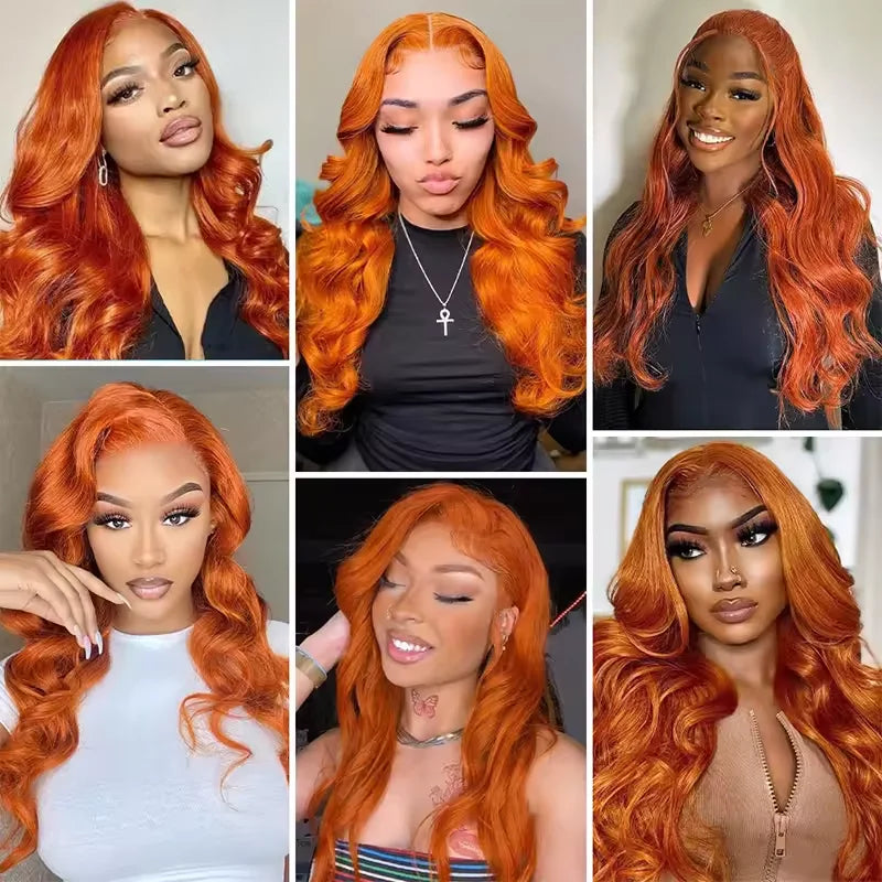 Ginger Orange Body Wave 13x6 13x4 HD Transparent Lace Front Wig Human Hair #350 Colored 5x5 Glueless Hair Wigs For Women