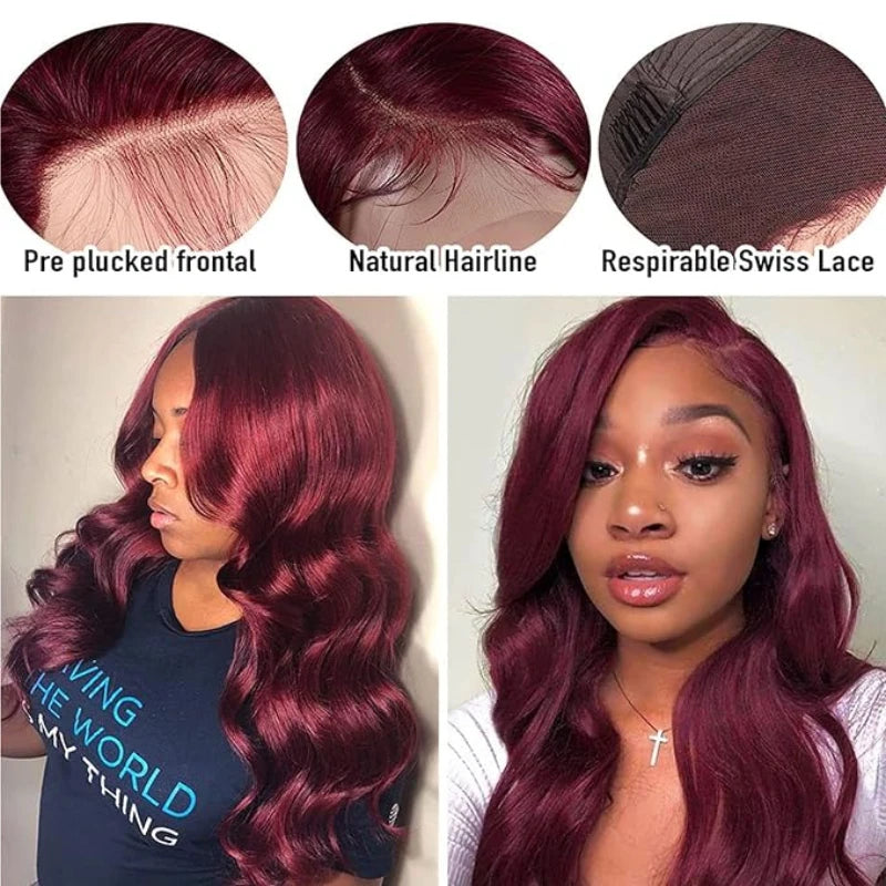 99J Body Wave 13X4 HD Lace Frontal Human Hair Wigs Human Hair 99J Lace Front Wigs Human Hair Pre Plucked
