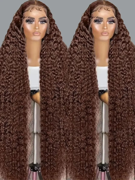 HD 13x4 13x6 Lace Frontal Wigs Human Hair Chocolate Brown Jerry Curly Wigs PrePlucked For Women 30 Inch 220 Density Deep Wave