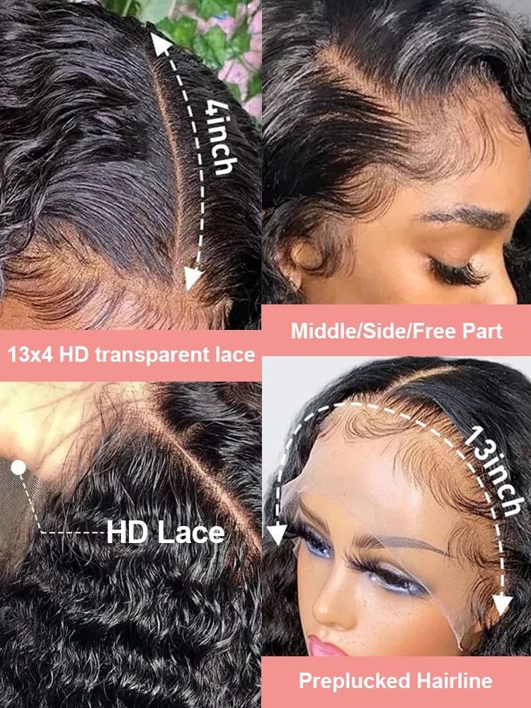 Poker Face Brazilian High Density Loose Deep Wave 13x4 13x6 HD Transparent Lace Frontal Wig Curly Lace Front Human Hair Wigs