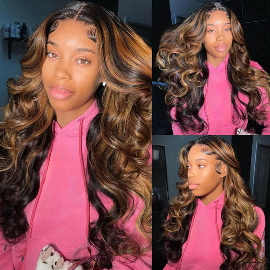 Melodie HD 200% 13X6 Ombre Highlight 1B/30 Black Brown Body Wave Lace Front Human Hair Wigs Transparent 13x4 Lace Frontal Wig