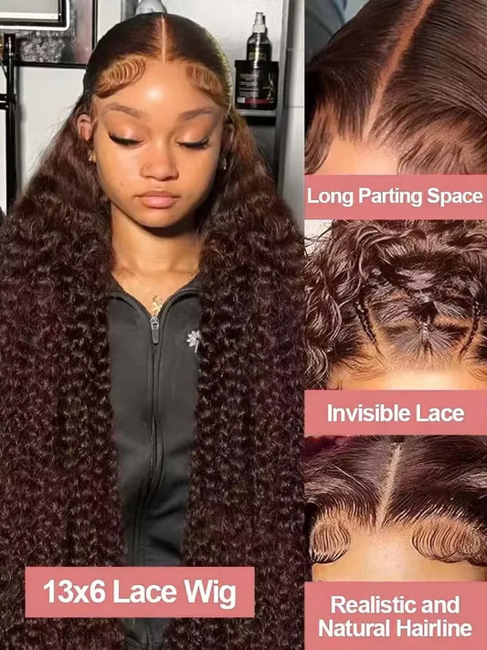 HD 13x4 13x6 Lace Frontal Wigs Human Hair Chocolate Brown Jerry Curly Wigs PrePlucked For Women 30 Inch 220 Density Deep Wave
