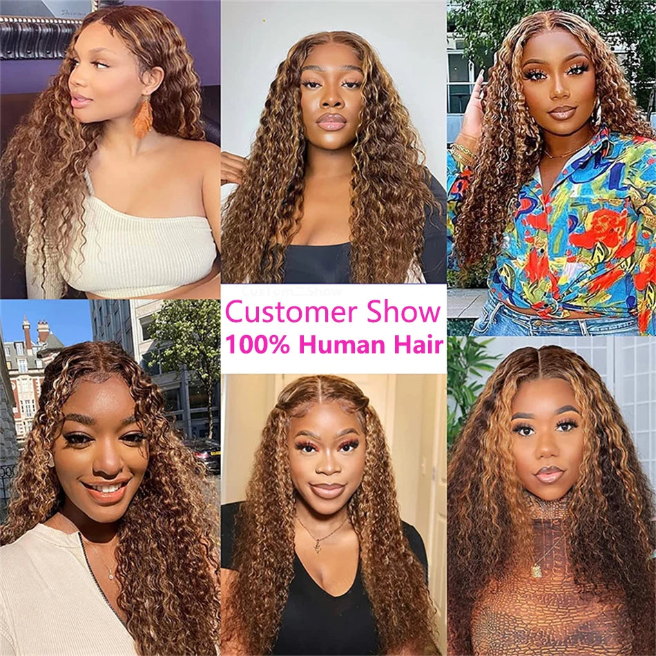 30 Inch Highlight Wig Human Hair Deep Curly Lace Front Wig Colored Human Hair Wigs Pre Plucked 13x6 Deep Wave Lace Frontal Wig