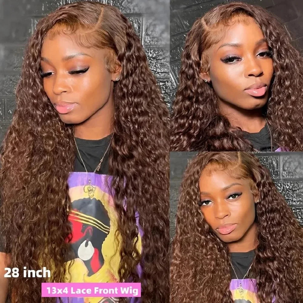 13x4 Chocolate Brown Curly Lace Front Wigs Colored 100% Human Hair Wigs Pre Plucked Deep Wave 13X6 Hd Lace Frontal Brazilian Wig