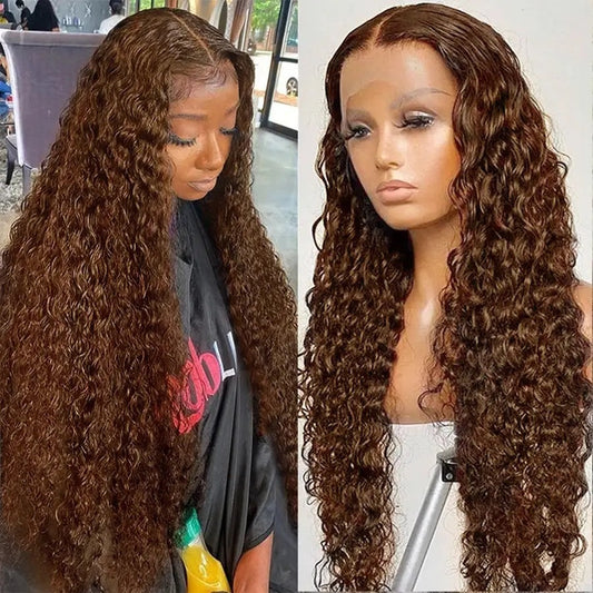 Women's Wig Front Lace Small Roll Brown Long Curling Iron Set